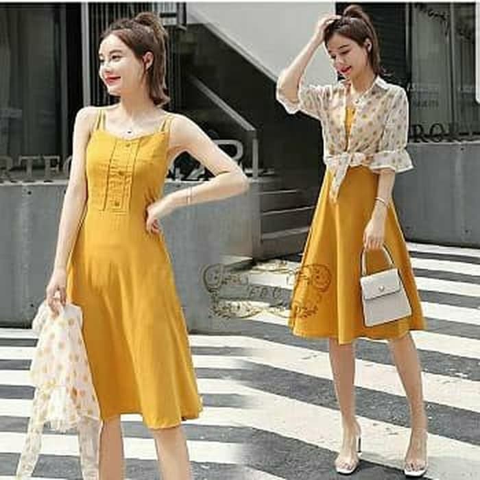 Dress Korea Terusan Casual Wanita Dress Laila Set - Orange 54KQY