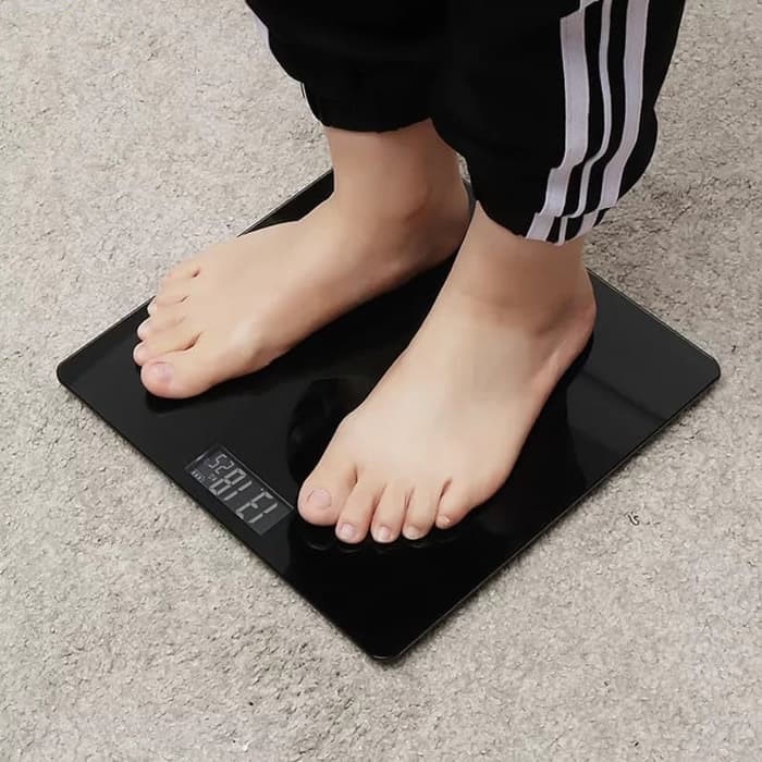 Timbangan Badan Digital Full Black Kaca Ukuran 26x26cm Weight 180kg Electronic Body Personal Scale