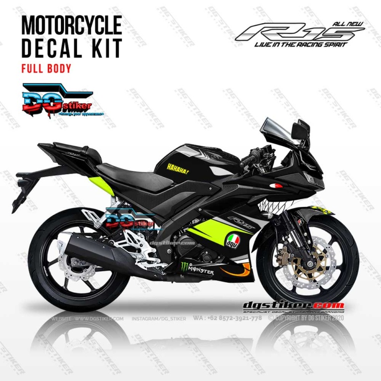 Decal Sticker Full Body R15 V3 Hitam Shark Hiu DG Stiker