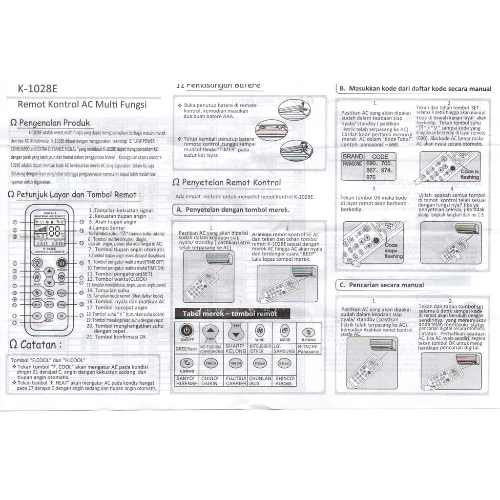 Remot / REMOT AC Universal MULTI CHUNGHE type K-1028/ ecer dan grosir