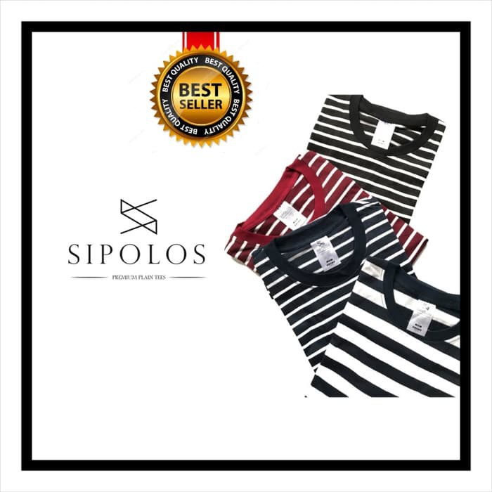 Terbaru  Kaos Pria Stripe Kaos Pria Bergaris - Hitam Putih K, S