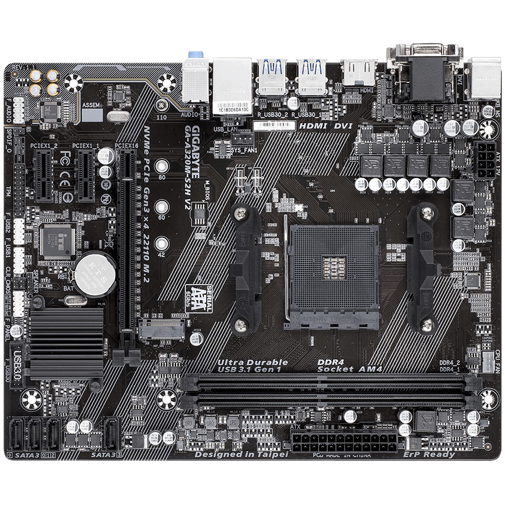 Gigabyte A320M S2H V2 Motherboard Micro ATX Socket AM4 2 x DDR4 GA-A320M-S2H-V2