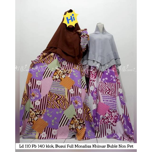 PP Set Gamis Monalisa Pola Abstrak Polka Full Motif Jumbo Menyusui Syari Khimar Buble Layer