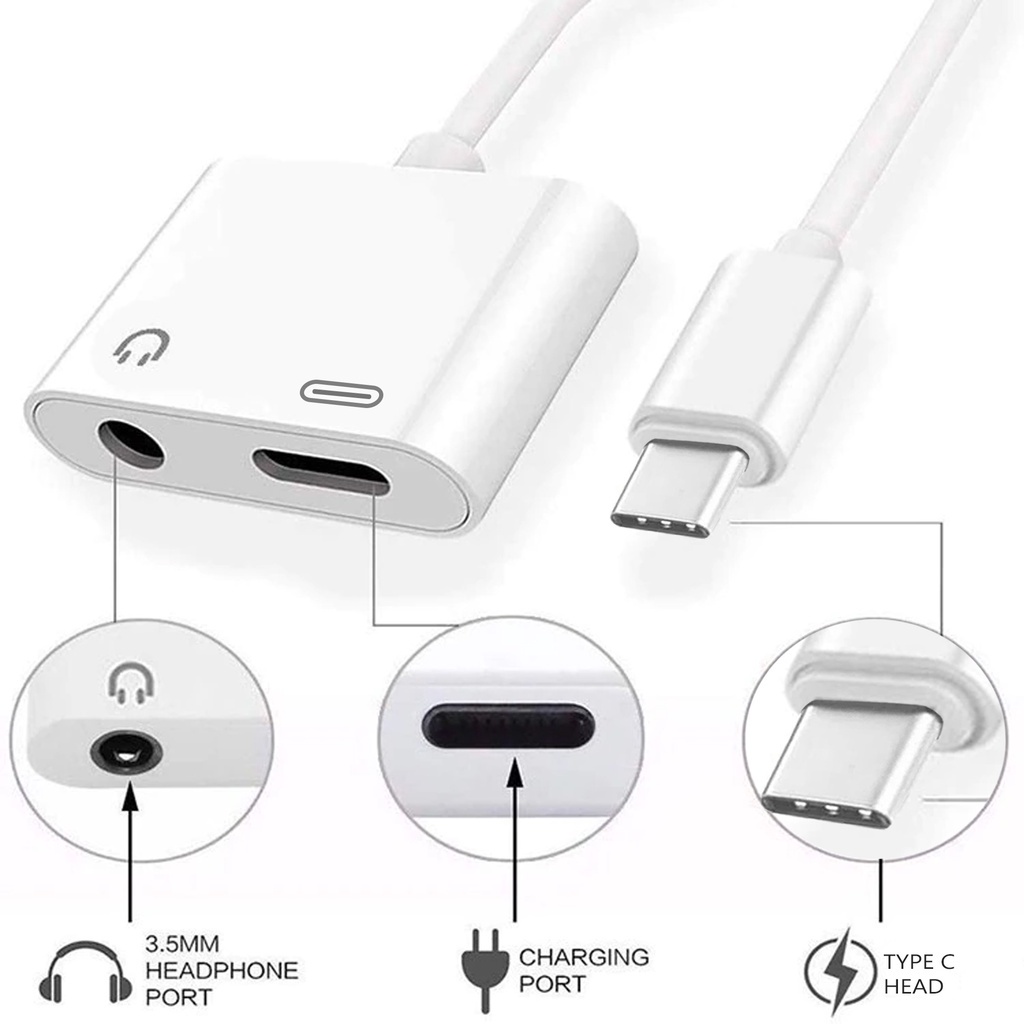 Adapter Lighting Type C Converter 2 in 1 Type C to 3.5mm CB 4022in1 To Aux 3.5mm + Charger Connector iPh Earphone Aux Cable