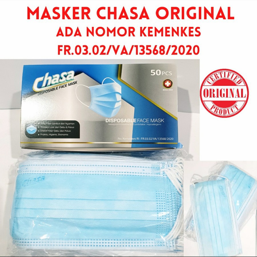 Masker Chasa Earloop 3ply isi 50 Pcs Chasa Emboss - Big Plaza