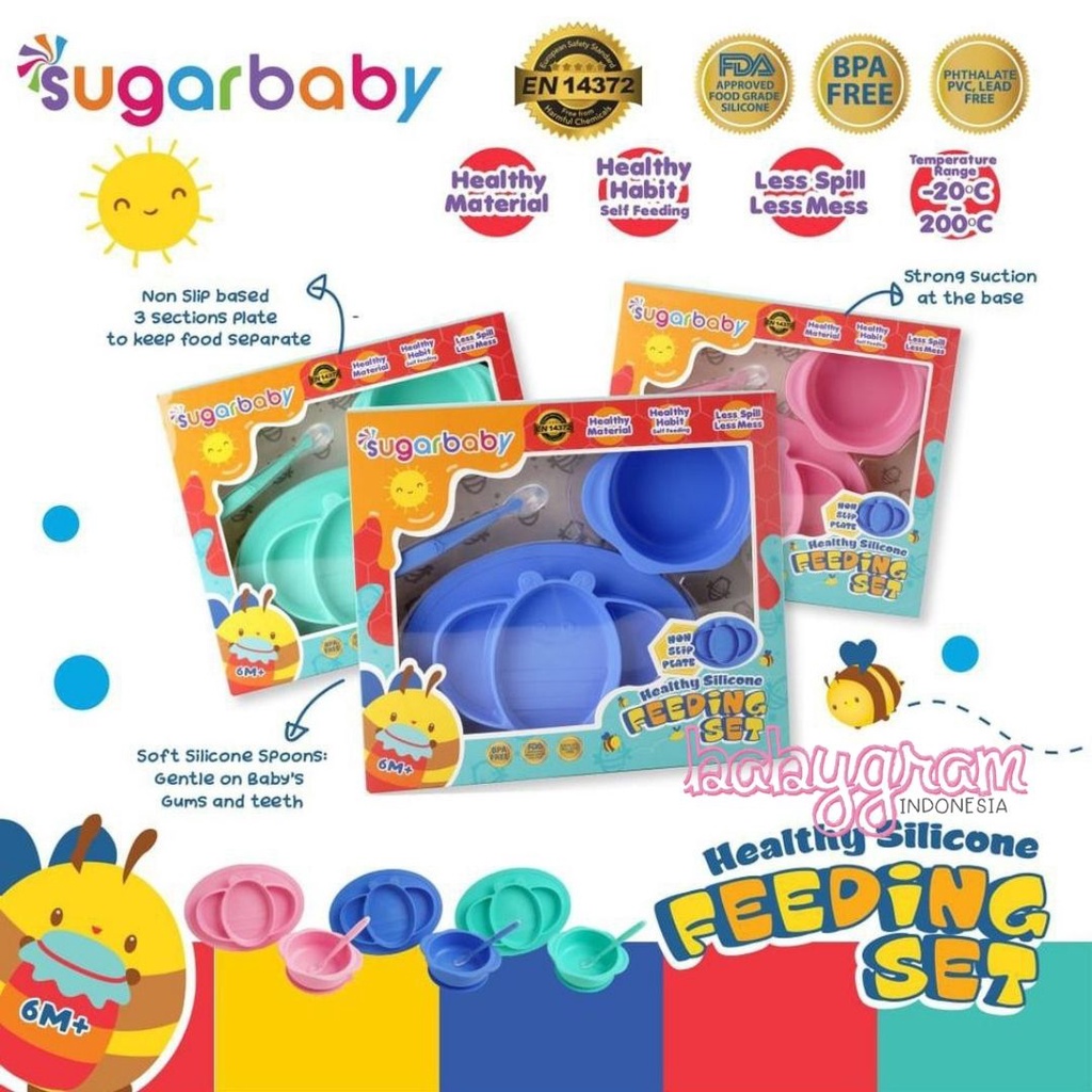 Sugarbaby ISI 3 / ISI 4 Feeding Set Silicone Sugar Baby Peralatan Makan