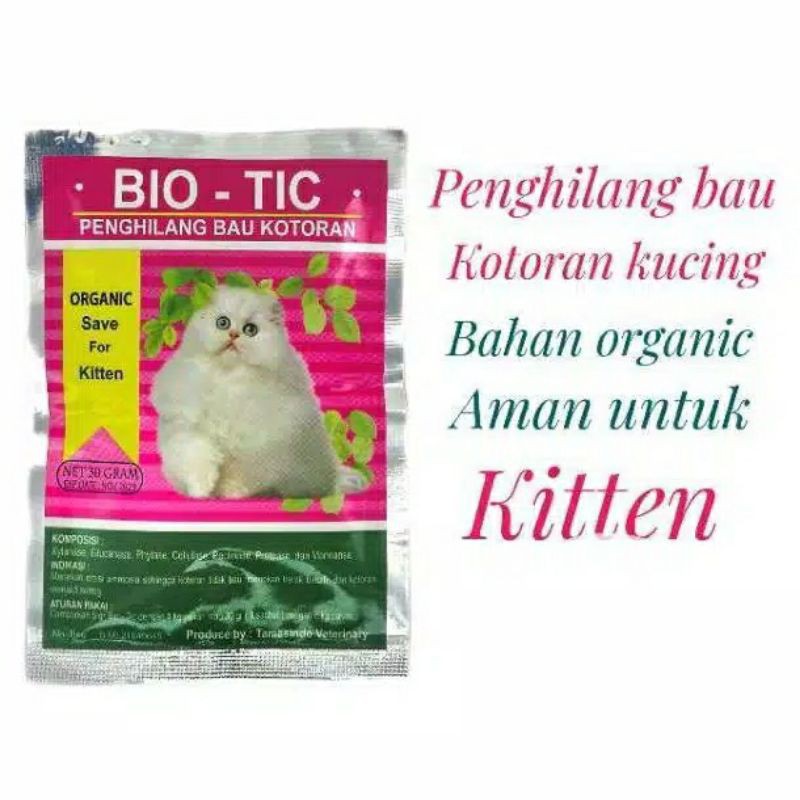 Bio Tic Biotic 30 gr Penghilang Bau Kotoran Kucing Cat Kitten Organic Bio-Tic Aman Buat Kitten 30gr