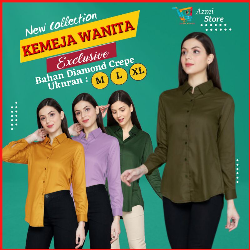 Baju Kemeja Wanita Cewek Lengan Panjang Kekinian Kameja Polos Wanita Casual Terbaru Murah Warna Army