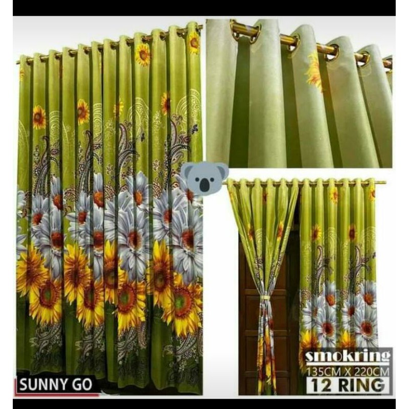 TIRAI PINTU DAN GORDEN JENDELA SMOKERING 12 LUBANG SIZE 135cmX 220cm Motif Aesthetic MURAH