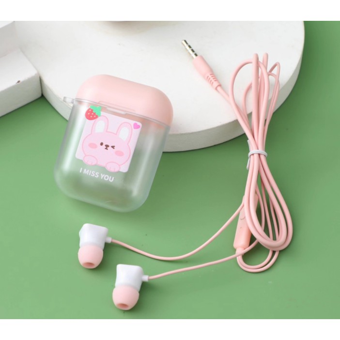 [XY-55] Set Headset Earphone ANIMAL I MISS YOU / Wadah Earphone Kotak Transparan Kartun HEWAN Lucu