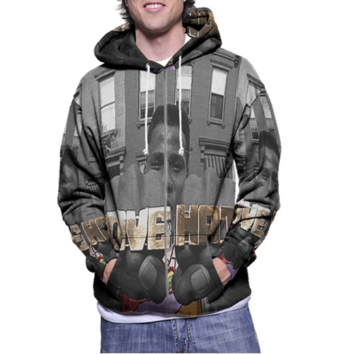 Jaket Hoodie Zipper Fullprint Radio Raheem - Love & Hate Bahan Polyester Jersey [Hoodie Dengan Ritsl