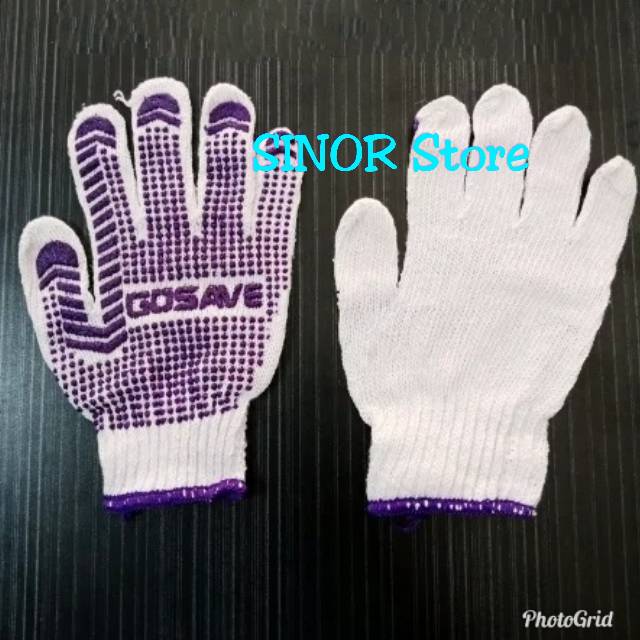 ECERAN 1 PASANG Sarung Tangan Bintik Karet UNGU 6 BENANG. Polka Dot Katun. Safety Gloves Dotting Gosave