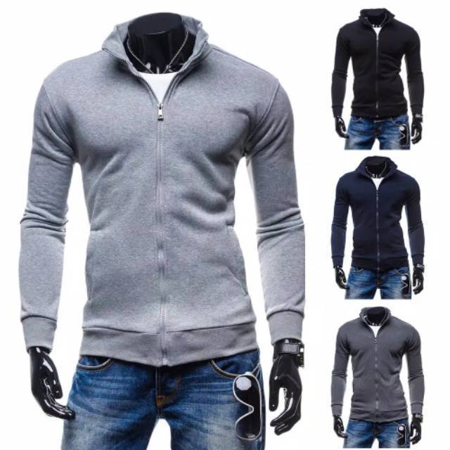 Jaket sweater ziper tanpa hoodie