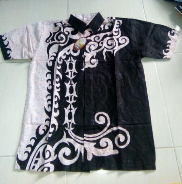 Kemeja Batik Pria Lengan Pndek Hitam Putif Cream Motif Seno Rilies