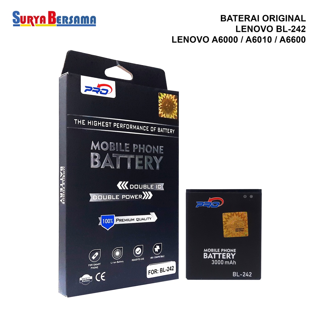 BATERAI PRO BATERAI ORIGINAL BL242 LENOVO A6000 A6010 A6600