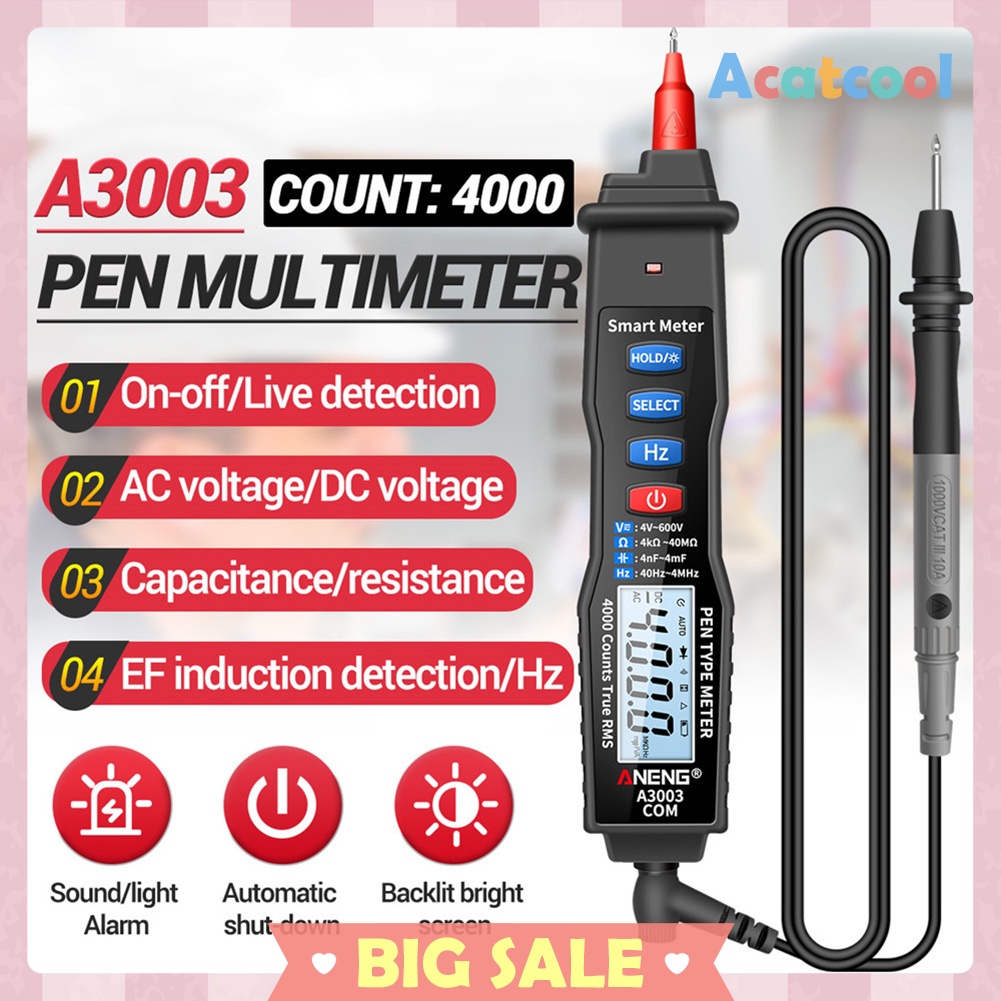 A3003 Digital Multimeter Pen Type Meter 4000 Counts Voltage Current Tester