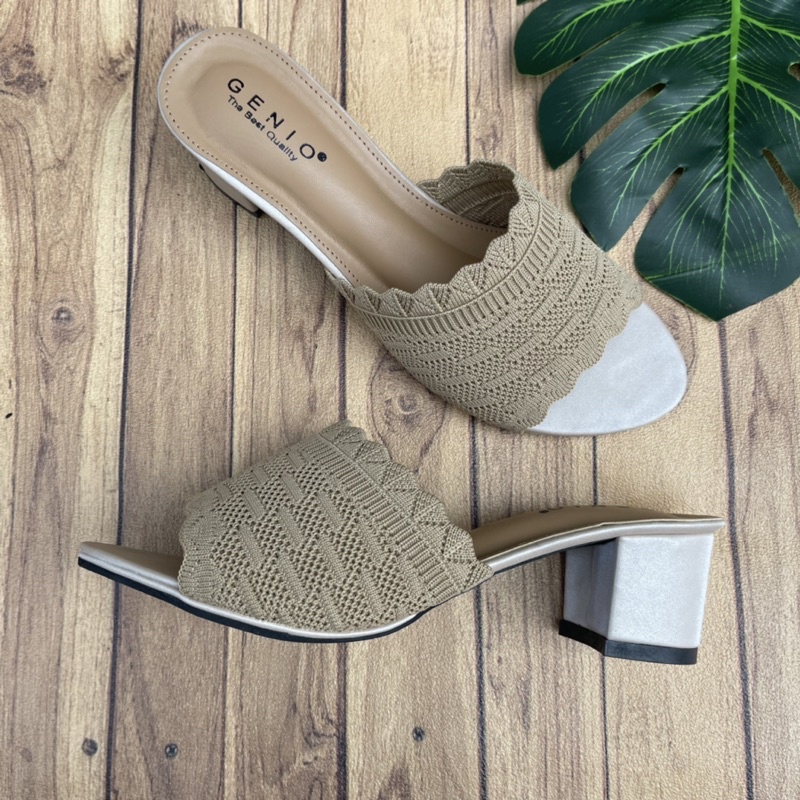 Sandal  Wanita Hak Tahu Rajut Impor Slip On Mules