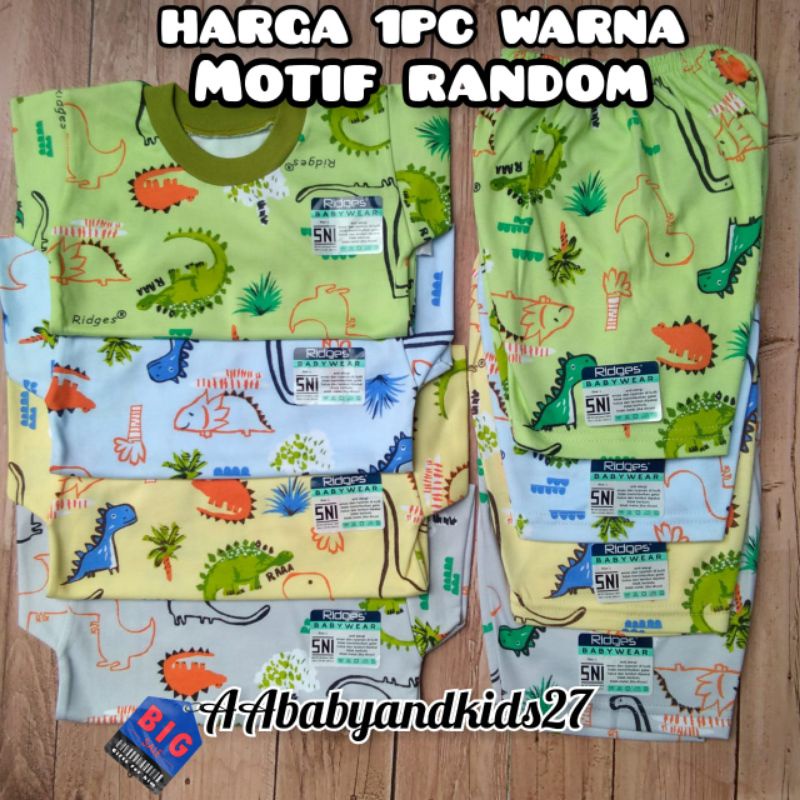 1 Stel RIDGES Setelan Bayi Lengan Pendek Uk S-XL Bahan Lembut,Adem dan SNI Warna Random