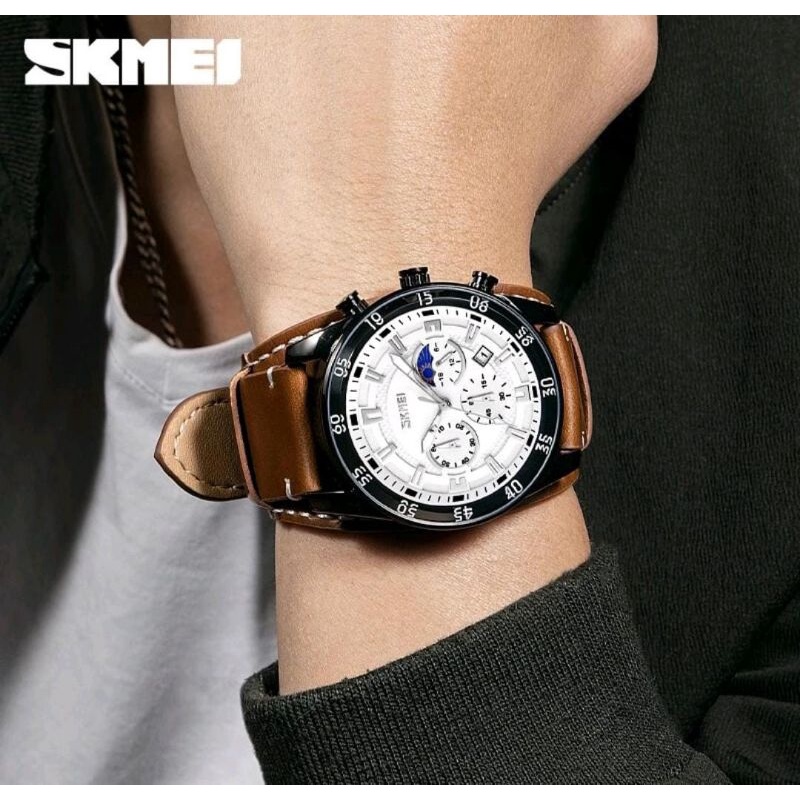 Jam Tangan SKMEI 9249 Jam Tangan Pria Analog Chronograph Casual Quartz Tali Kulit