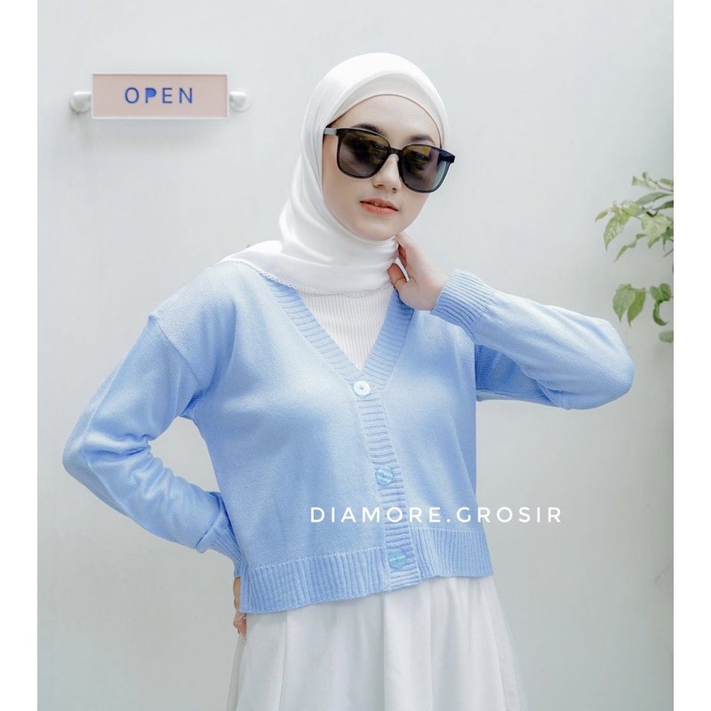 GFS Balona Cardigan Rajut Wanita Lengan Balon all size (ld 100-114)-Okti blue