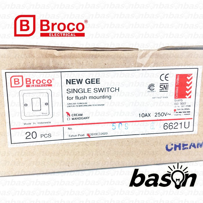 BROCO 6621U New Gee Single Switch - Saklar Tunggal