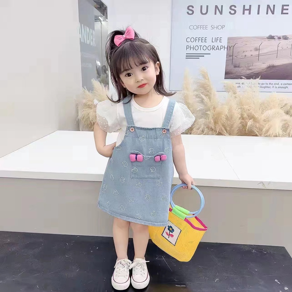 Setelan Overall Anak Perempuan Angel Wings Uisa 1-4th/Terbaru Dress Anak Perempuan Setelan Anak Jeans Premium