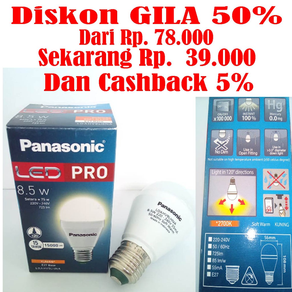 Lampu Panasonic LED Bohlam Pro 8.5 9 Watt 8.5W 9W Kuning Warm White