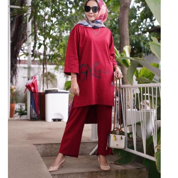 (SIAP KIRIM..!) SETELAN CELANA LONG TUNIK KAOS COMBET JUMBO OVER SIZE