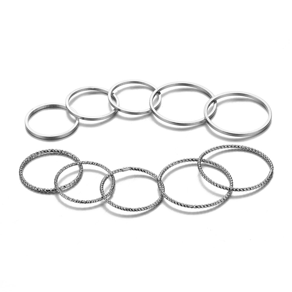 10Pcs/Set Fashion Ring Punk Minimalist Midi Round Twist Ring Set for Women Vintage Metal Knuckle Finger Rings Jewelry