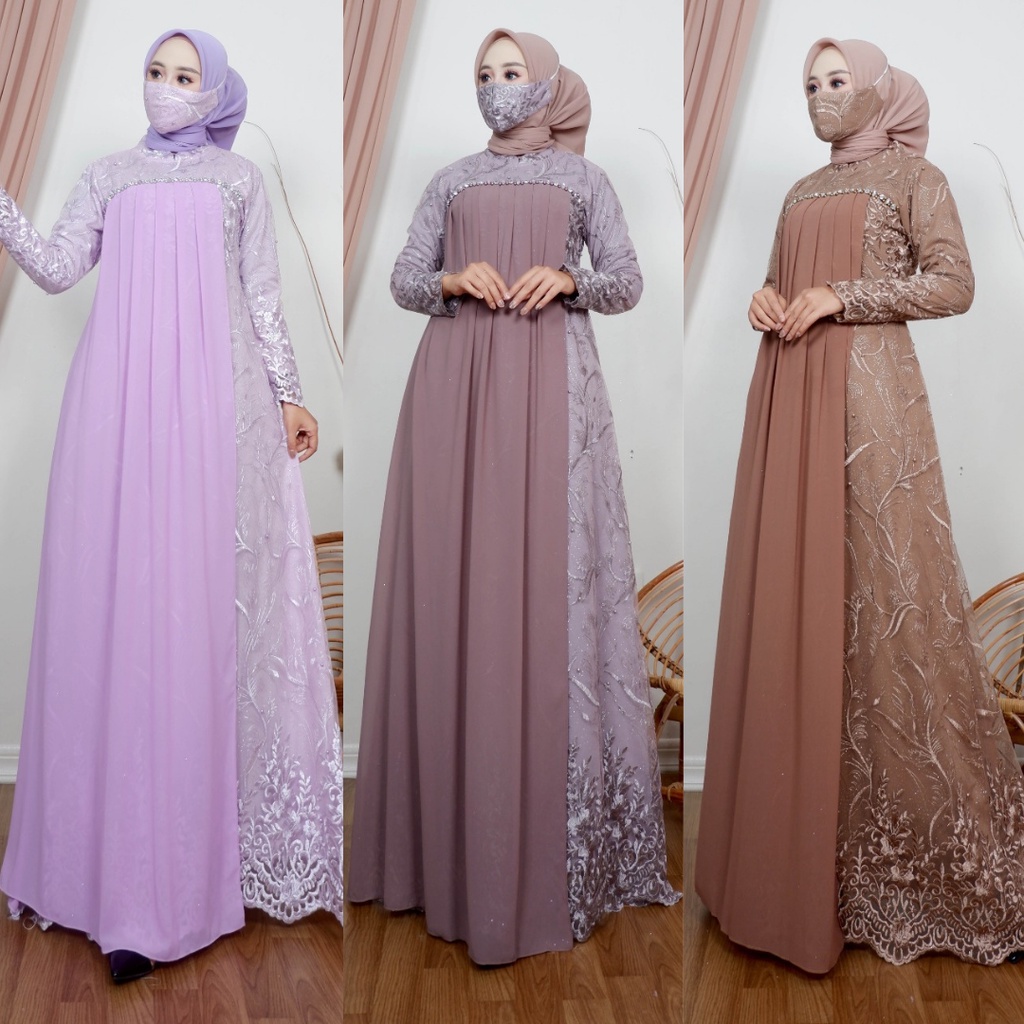 GAMIS TULLE MUSLIM WANITA / DRESS TILLE TASYA MOCCA DAN WARNA LAIN