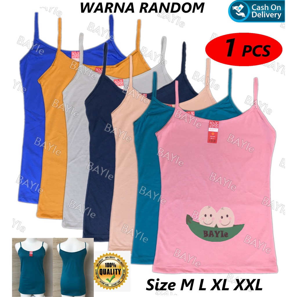 BAYIe - Singlet / Tanktop / Kaos Dalam Wanita Remaja Tali Kecil BODYFIT Bahan Katun Warna RANDOM Size M L XL XXL