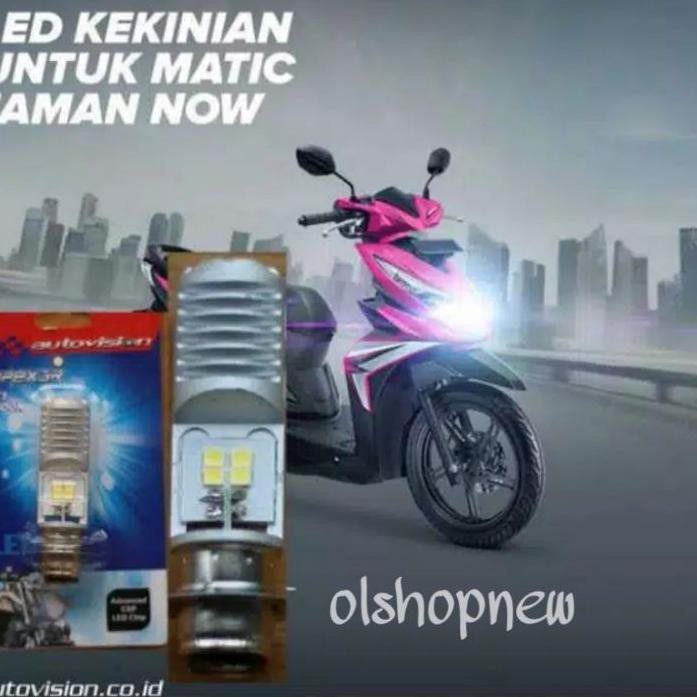 _ O8J Lampu LED  H6 Motor AUTOVISION Honda Yamaha Beat  Mio  matik k F1 (Putih) Bohlam RZ1 Hrs 6Bln