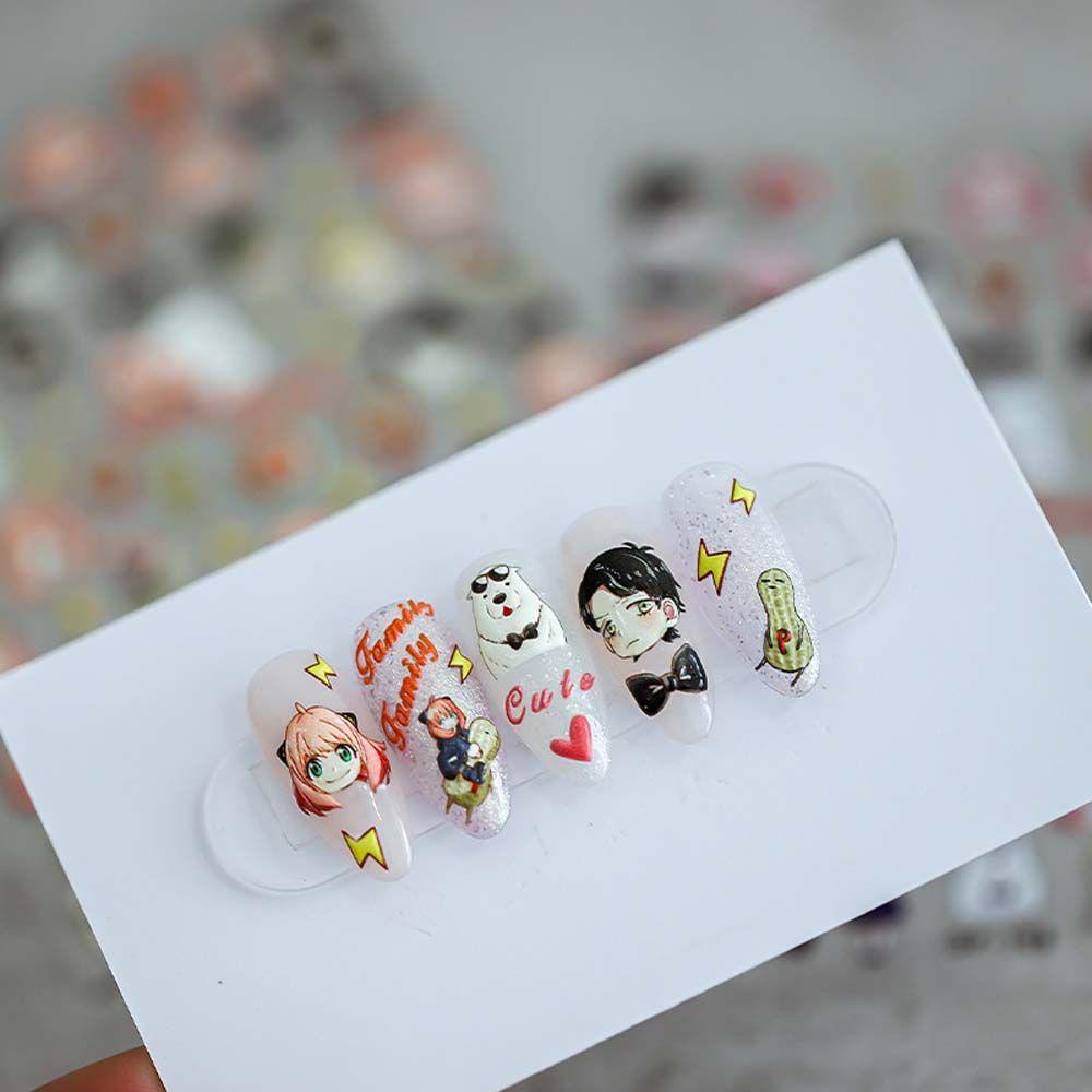 [Elegan] Kartun Stiker Kuku Relief Lucu Anya Self Adhesive Nail Art Dekorasi