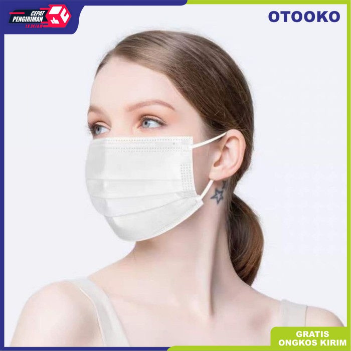 Masker 3 ply 3ply isi 50 putih polos korea white Earloop bedah BFE 95