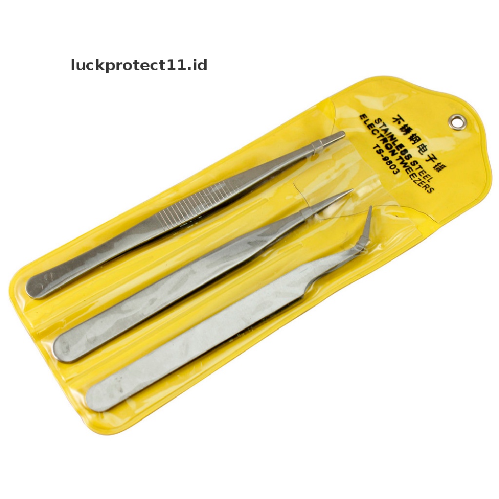 &lt; Luckprotect11. &lt; LuckproteksiId 3pcs / set Pinset Presisi Bahan Stainless Steel Untuk Elektronik