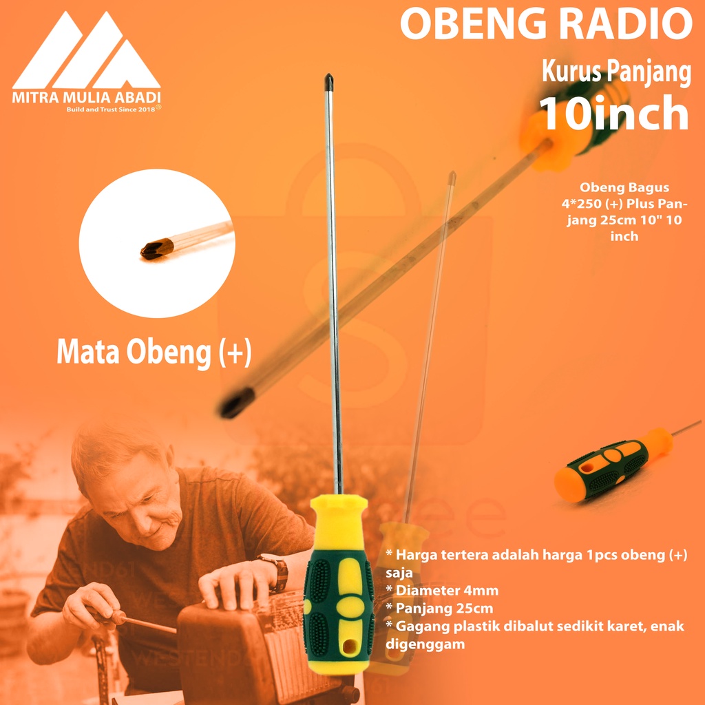 Obeng Plus -Obeng Magnet-Obeng Panjang 10 Inch - Plus