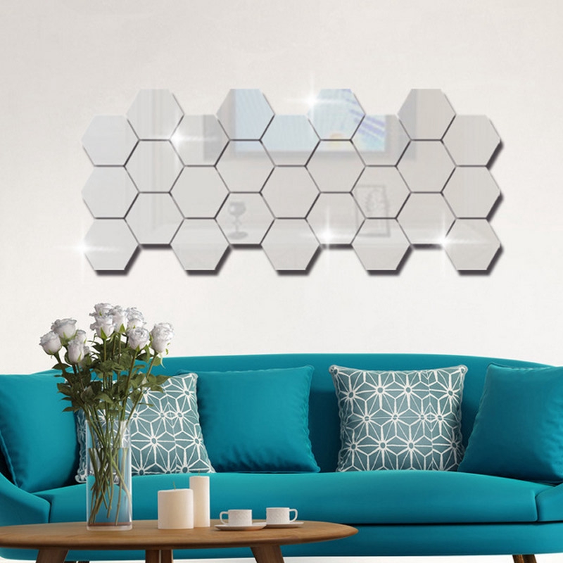 1Pcs 3D Hexagon Acrylic Mirror Wall Stickers DIY Art Wall Decor Stickers Home Decor Living Room Mirrored Decorative Sticker