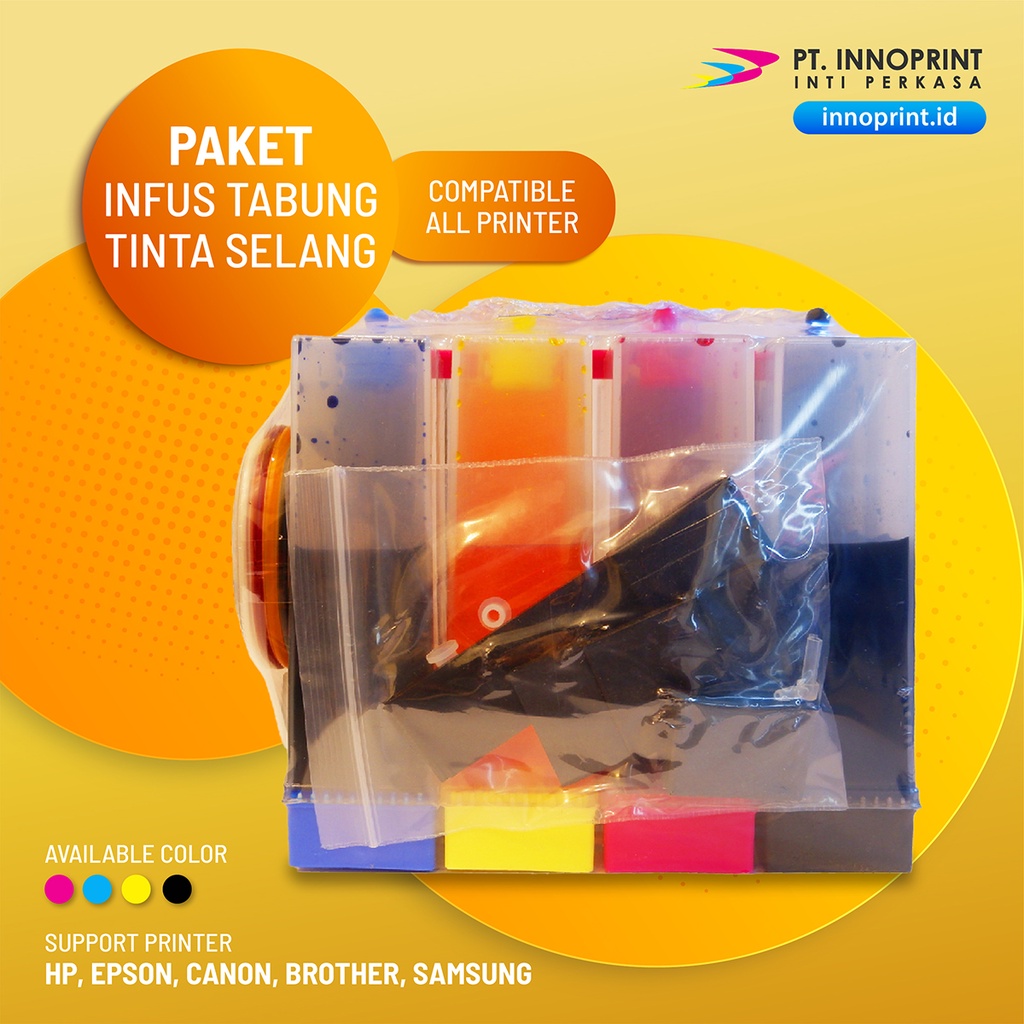 PAKET TINTA INFUS TABUNG SELANG Cyan Magenta Yellow Black Universal All Printer Canon HP Brother