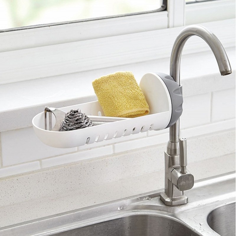 [Punch-free Faucet Rack] [Kitchen Sink Drain Storage Rack, Dishcloth &amp; Steel Wire Ball &amp; Soap Sponge Rack] [Adjustable Bathroom Faucet Drain Rack]