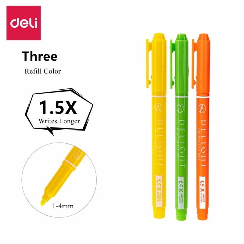 

Deli Highlighter Pen/Penanda 3 Warna Cerah Chisel Tip 1-4mm EU010