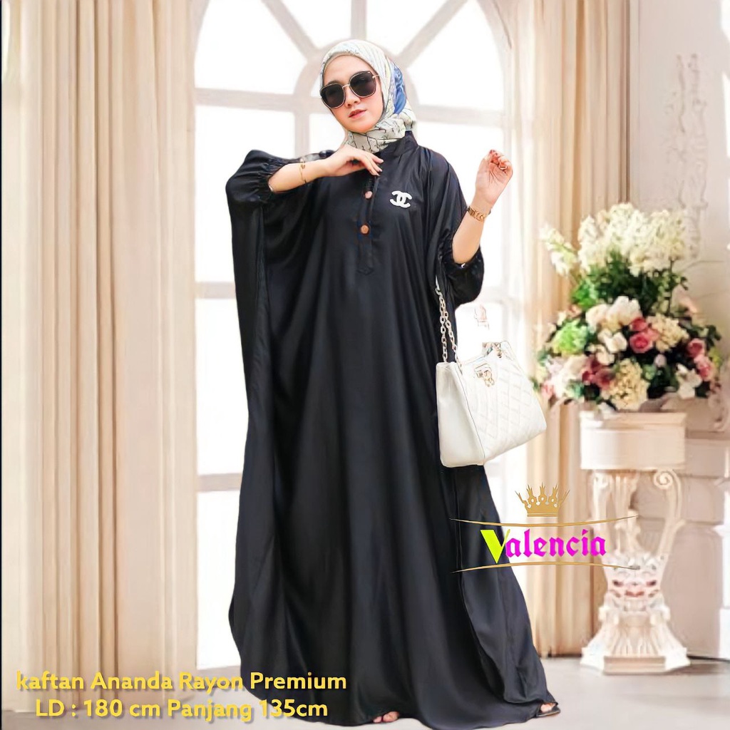 Ananda Kaftan Wanita Jumbo Rayon Premium Gamis Dress Kaftan Polos Kekininan Bigsize LD 180 cm