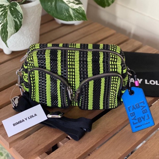 Ready Stock Bimba Y Lola tas selempang crossbody bag authentic plaited green pockets medium
