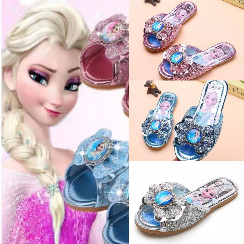 IMPORT Sendal Frozen Elsa Glitter Pink Silver Biru Blink