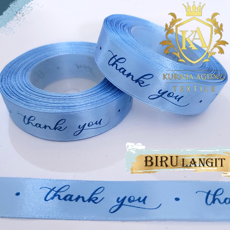 Pita Satin Tulisan Thank You 2cm Pita Kado hampers souvenir ukuran 3/4 inch Roll dan 10 Meter