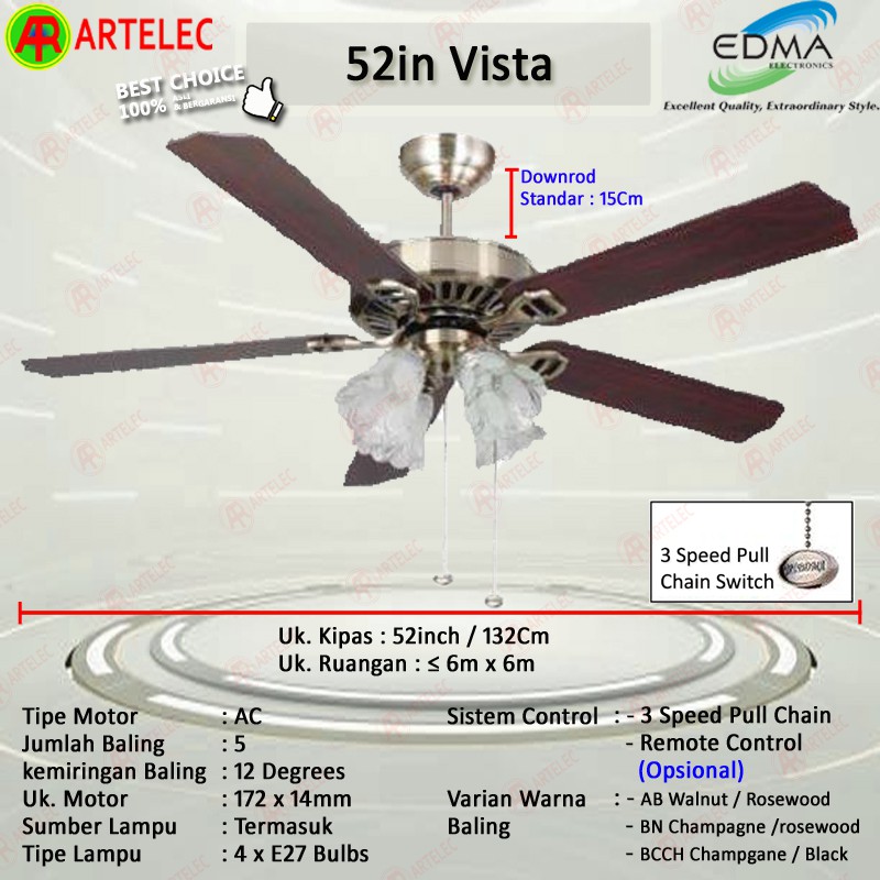 Kipas Angin Gantung MT EDMA 52in VISTA Kipas Angin Dekorasi Kipas Angin Plafon mt edma