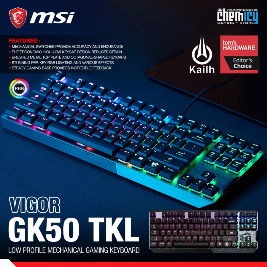 MSI Vigor GK50 RGB TKL Low Profile Mechanical Gaming Keyboard