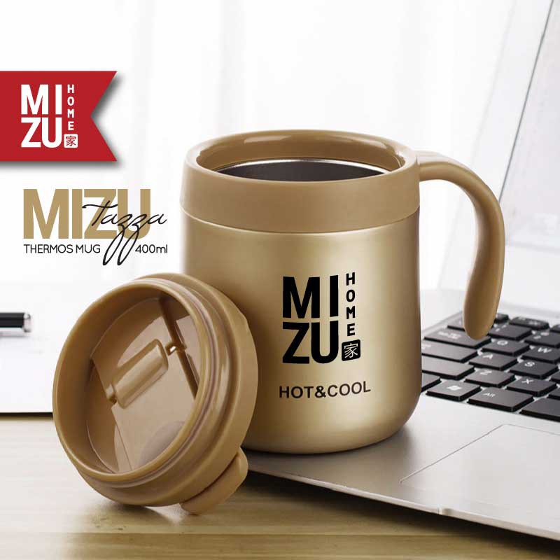 MIZU TAZZA Thermos Mug 400ml Hot & Cold Drinks 304 Stainless Steel Tumbler Cangkir Termos Stenles-2