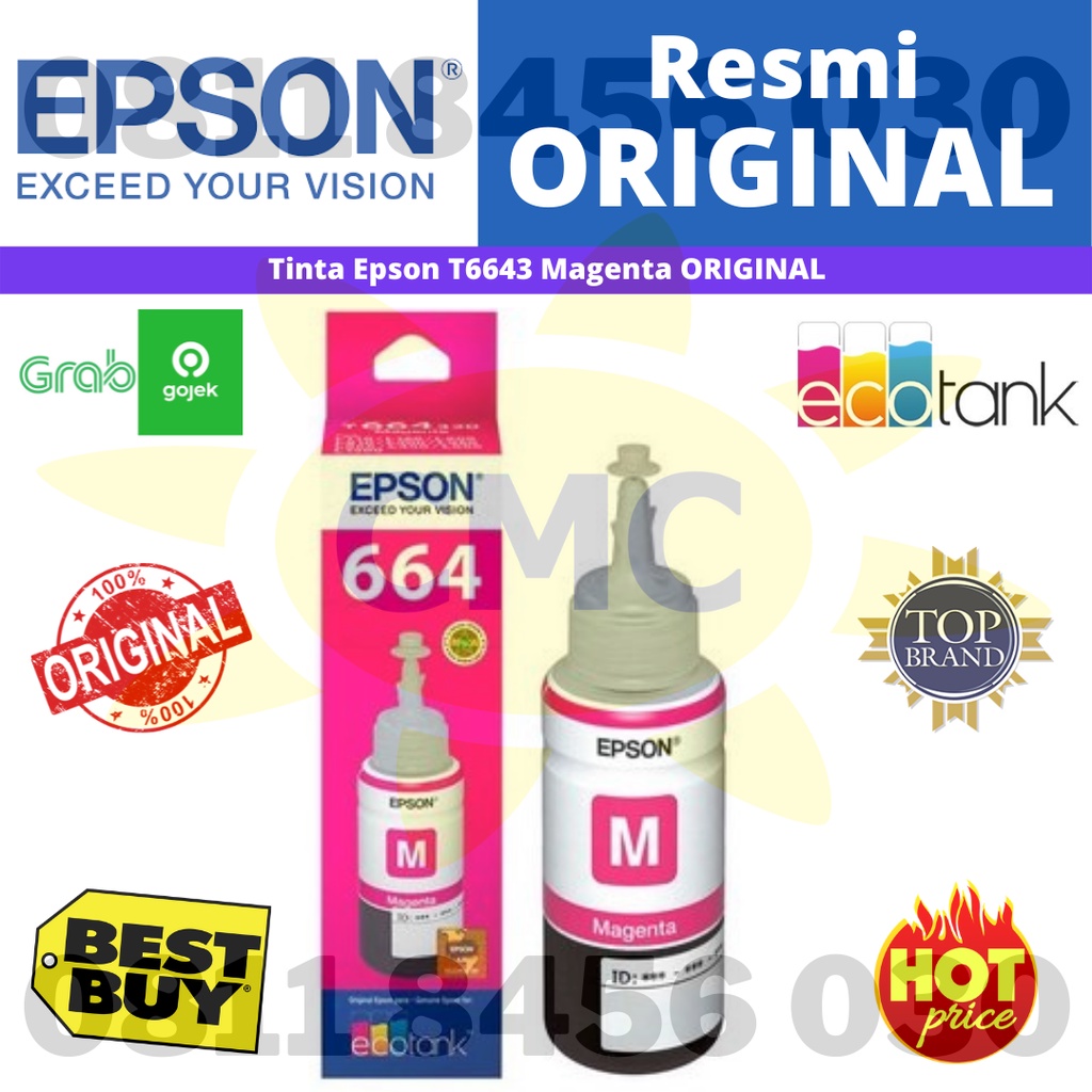 TINTA EPSON T6643 Magenta ORIGINAL KEMASAN BARU