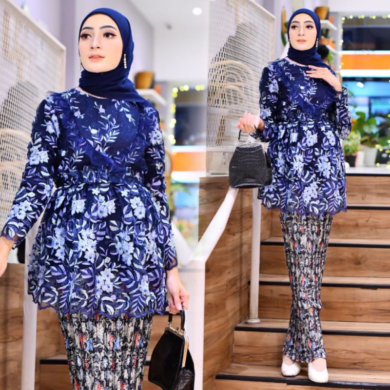 Tunik Modern Set Kebaya Tulle Terbaru Baju Pesta Drees Kondangan Jumbo