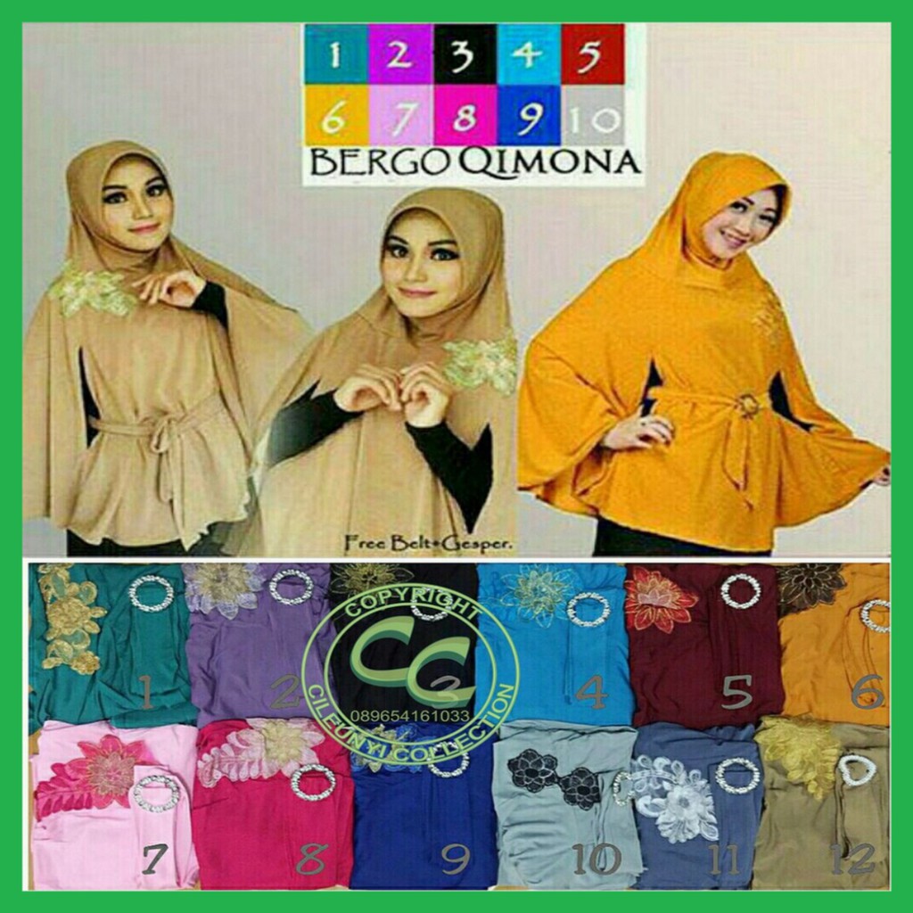 Bergo Qimona Kimono / Hijab Instan Jersey Kimona / Kerudung Khimar Instan dengan Belt Khimona